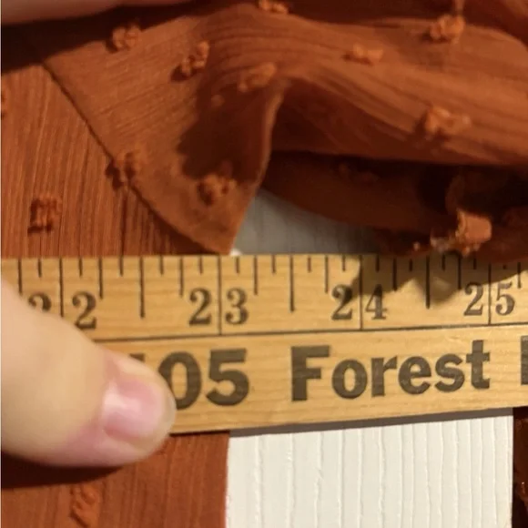 Linda Anderson Rust Orange Swiss Dot Lace Yoke Long Sleeve Bohemian Office Dress - Picture 9 of 9